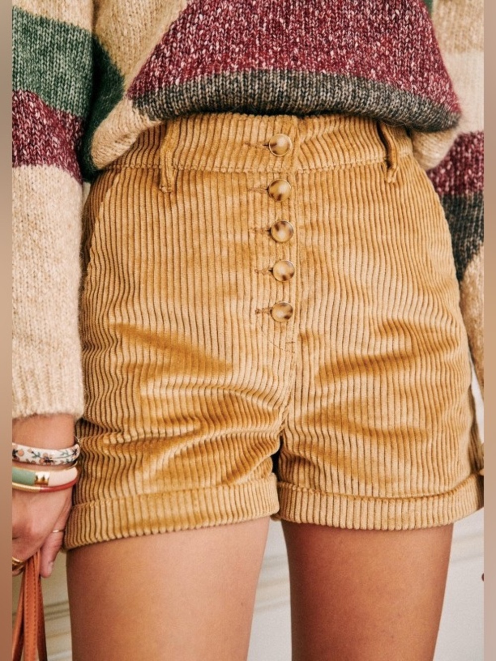 Sézane Maddie Corduroy Shorts in Dark Beige
